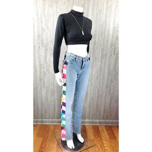 Vintage Handmade Quilted Wrangler Jean Race Stripe Patchwork Bootcut